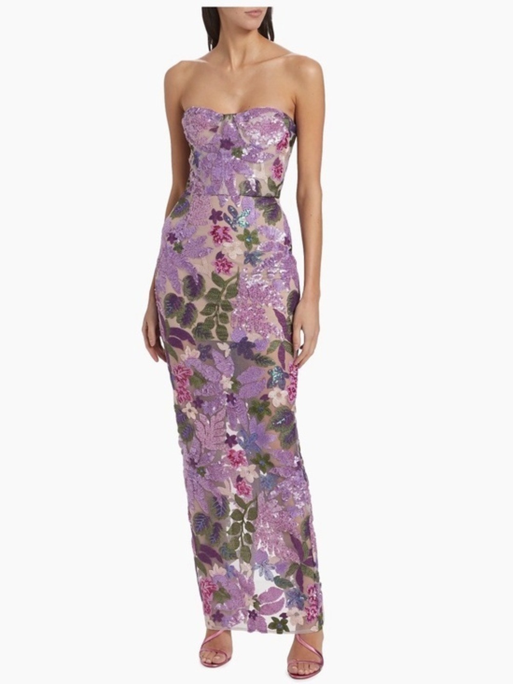 Bronx and Banco Dahlia Floral-Embellished Strapless Gown Size XS | US 2